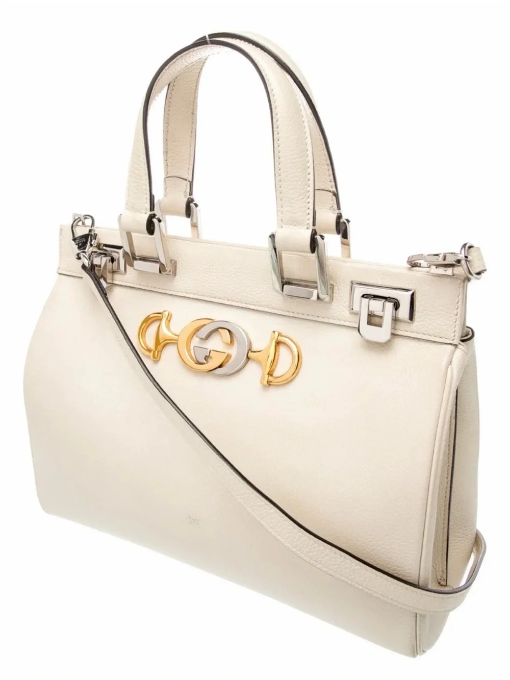 Gucci Cream Leather Top-Handle Satchel with Mixed Gold & Silver Hardware